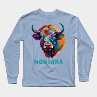 Montana American Bison Lover Buffalo for Men Women Souvenir Long Sleeve T-Shirt